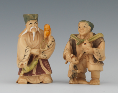 Two Polychrome Painted Ivory