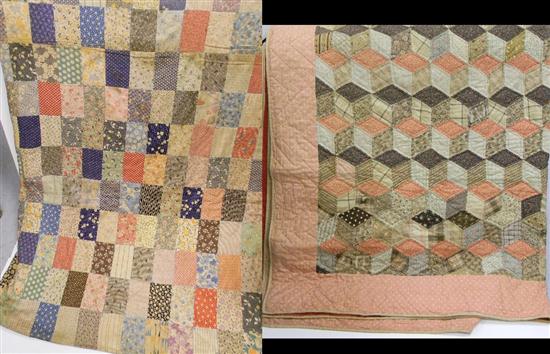 Two polychrome pieced cotton