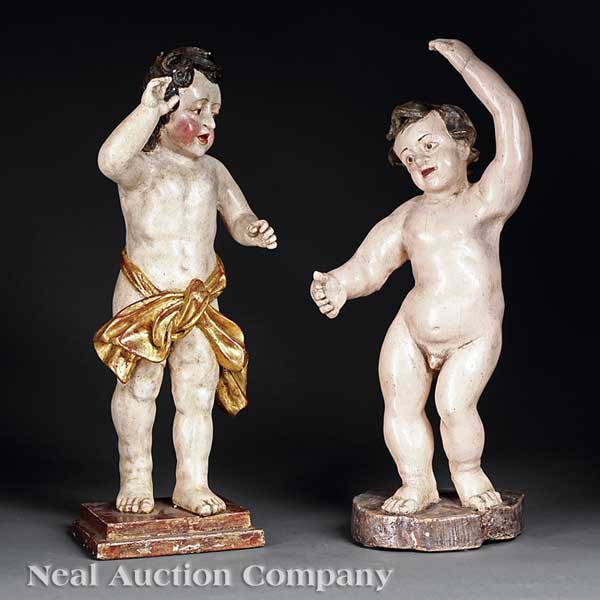Two Polychrome Wood Figures 19th c.
