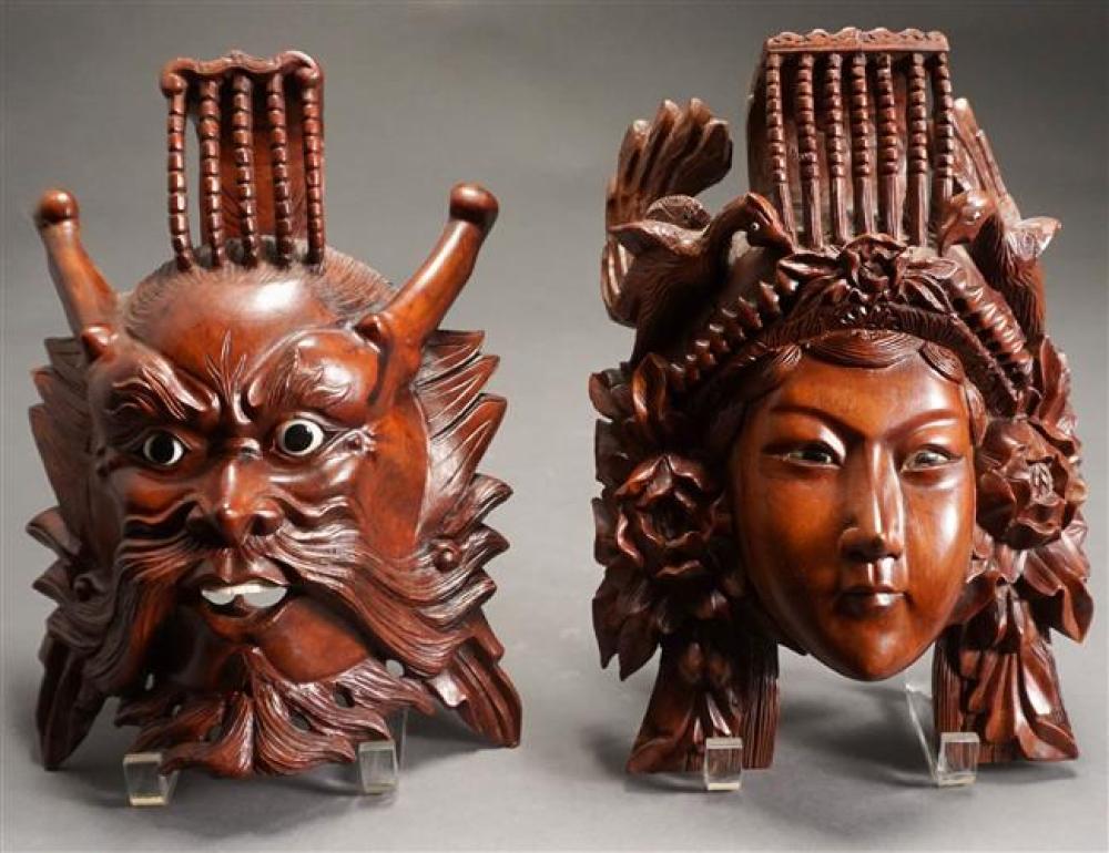 TWO POLYNESIAN CARVED MAHOGANY