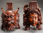 TWO POLYNESIAN CARVED MAHOGANY