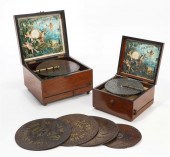 TWO POLYPHON DISK WALNUT MUSIC