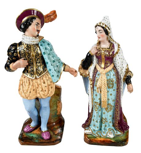 TWO PORCELAIN FIGURAL SPILL