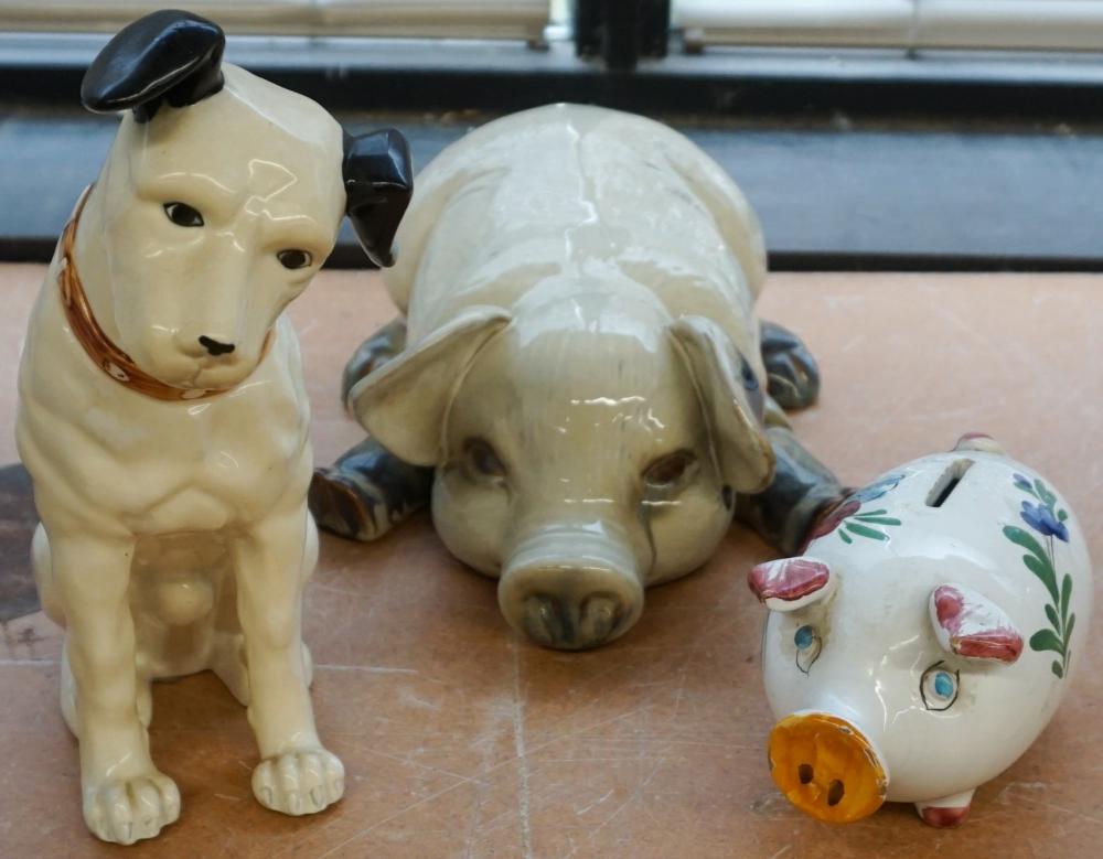 TWO PORCELAIN FIGURES OF PIGS AND A