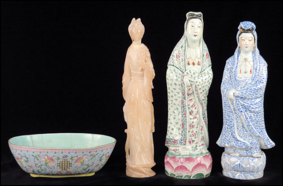 TWO PORCELAIN QUAN YIN FIGURES.