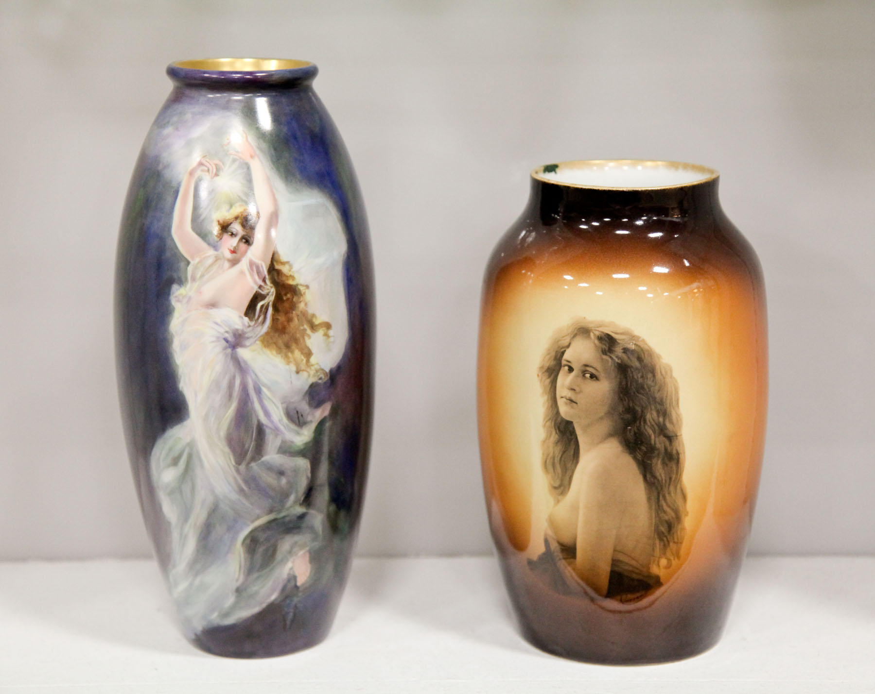 TWO PORTRAIT VASES.  American and