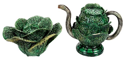 TWO PORTUGUESE MAJOLICA CABBAGE