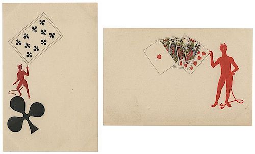 TWO POSTCARDS WITH EMBOSSED DEVIL