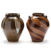 TWO POTTERY JARS BY KIM ELLING