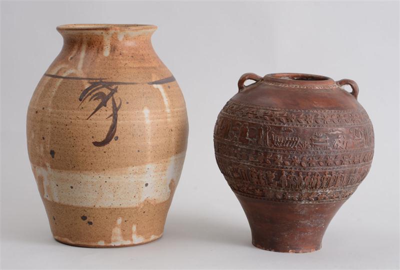 TWO POTTERY JARS Comprising a