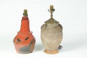 TWO POTTERY LAMPS.  American