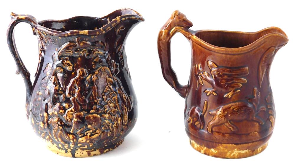 TWO POTTERY MILK JUGS: ONE