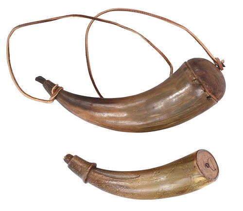 TWO POWDER HORNS, ONE WITH