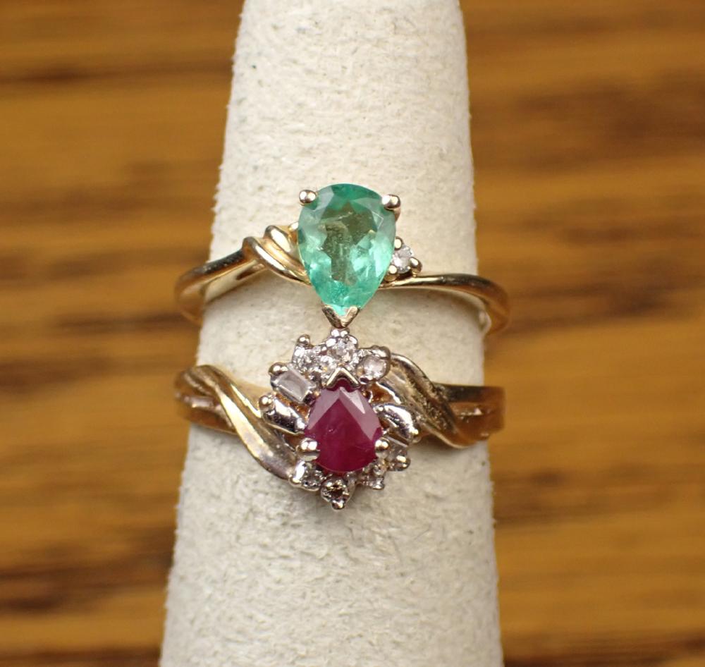 TWO PRECIOUS GEMSTONE AND GOLD