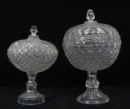 Two pressed glass compotes      H: