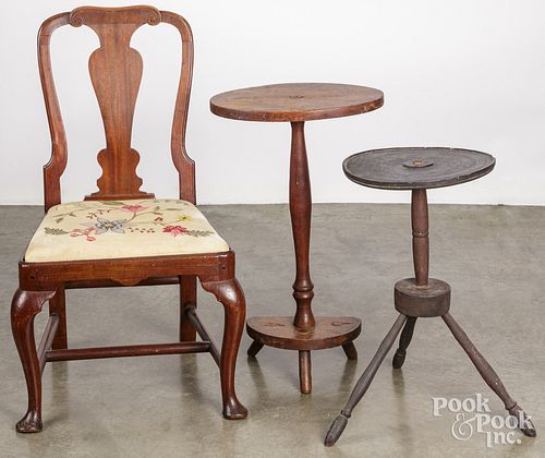 TWO PRIMITIVE CANDLESTANDS, 19TH C.