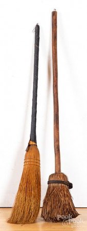 TWO PRIMITIVE HEARTH BROOMSTwo