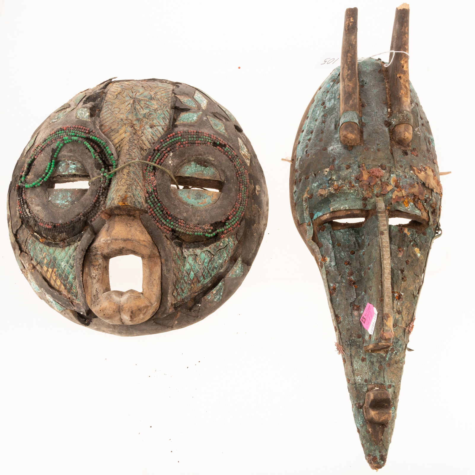 TWO PRIMITIVE MASKS Both wood