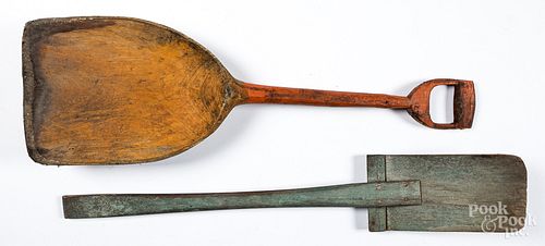 TWO PRIMITIVE PAINTED SHOVELS,