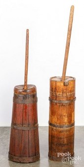 TWO PRIMITIVE WOOD BUTTER CHUR