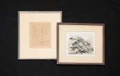 TWO PRINTS OF TREES, BURR AND