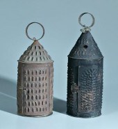 Two punched tin lanterns: one