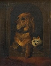 TWO PUPPIES IN DOGHOUSE, PRINT