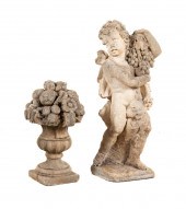 TWO PUTTI & FRUIT BASKET STONE