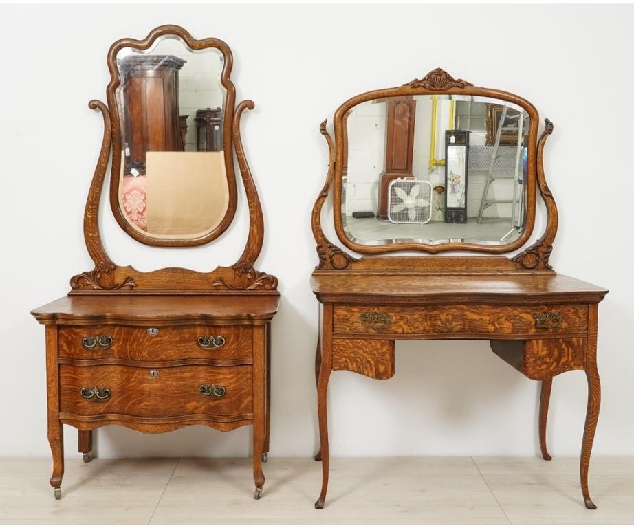 Two quarter sawn oak bureaus, circa