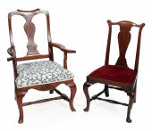 TWO QUEEN ANNE CHAIRS LATE 18T