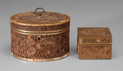 Two quillwork boxes: oval with