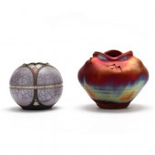 TWO RAKU POTTERY VASES, ANDY S