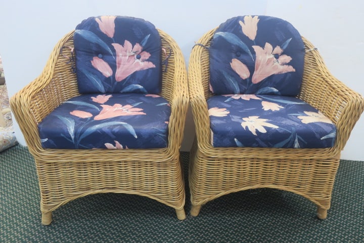 TWO RATTAN ARM CHAIRS WITH