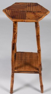 TWO RATTAN PLANT STANDS AND A