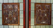 TWO RECTANGULAR ARMORIAL STAIN