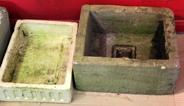 Two rectangular stone troughs