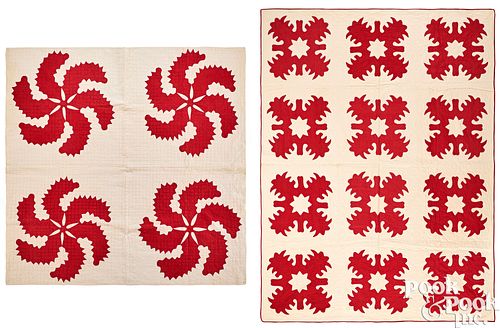 TWO RED AND WHITE APPLIQUé
