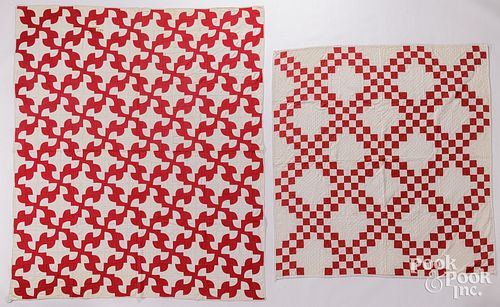 TWO RED AND WHITE PATCHWORK