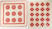 TWO RED AND WHITE PATCHWORK QU