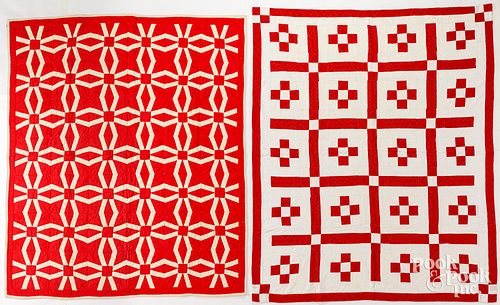 TWO RED AND WHITE PATCHWORK