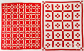 TWO RED AND WHITE PATCHWORK QU