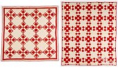 TWO RED AND WHITE PIECED QUILT