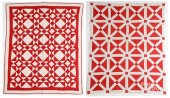 TWO RED AND WHITE PIECED QUILT