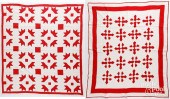 TWO RED AND WHITE PIECED QUILT