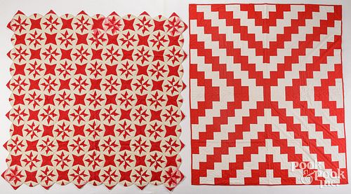 TWO RED AND WHITE PIECED