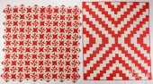 TWO RED AND WHITE PIECED QUILT