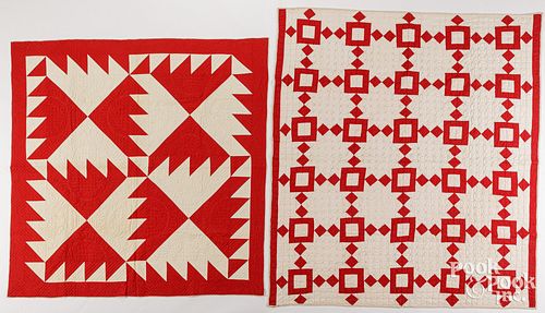 TWO RED AND WHITE PIECED