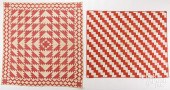 TWO RED AND WHITE PIECED QUILT