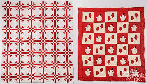 TWO RED AND WHITE PIECED