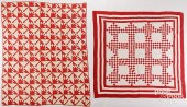 TWO RED AND WHITE PIECED QUILT